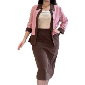 Adrianna Papell women’s coat skirt set vintage 90s 100% silk cherry chocolate 2